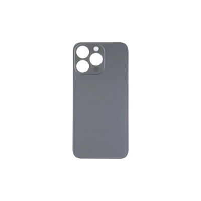 Cracked original iPhone 14 Pro back glass next to the new Space Black replacement panel