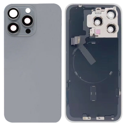 For iPhone 15 Pro Max Glass Battery Back Cover with Flash Bracket + Wireless Charging Module(Titanium gray)