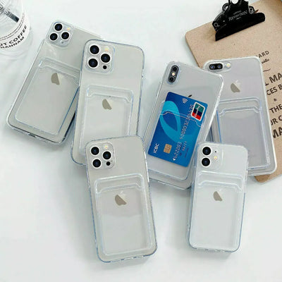 For iPhone 16 15 14 13 12 11 XR X 8 7 Clear Case with Card Slot Holder