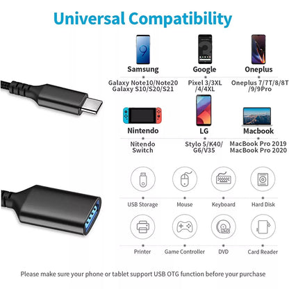 USB C Male OTG A Female, Type C to USB Data Connector Converter Cable Adapter